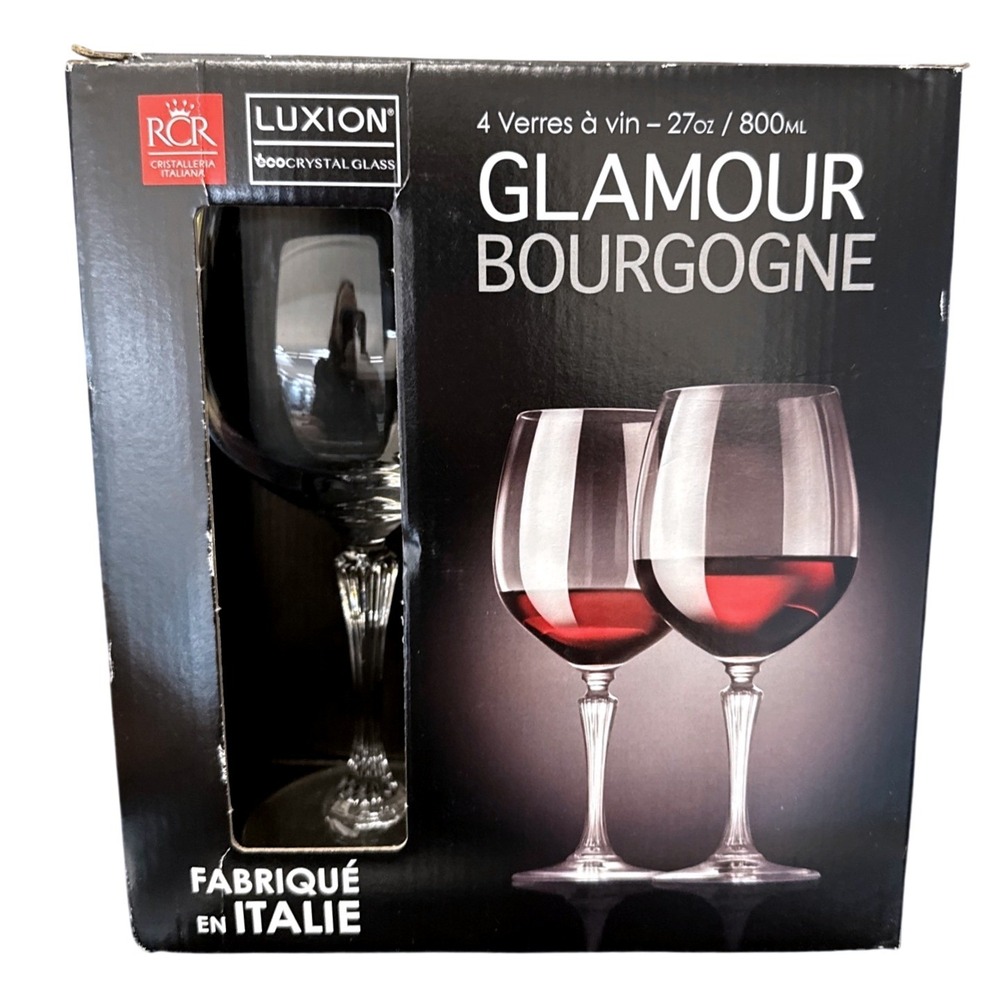 RCR Luxion Wine Glasses‎ Set of 4 27oz Eco-Crystal Made in Italy Retail $50 NEW